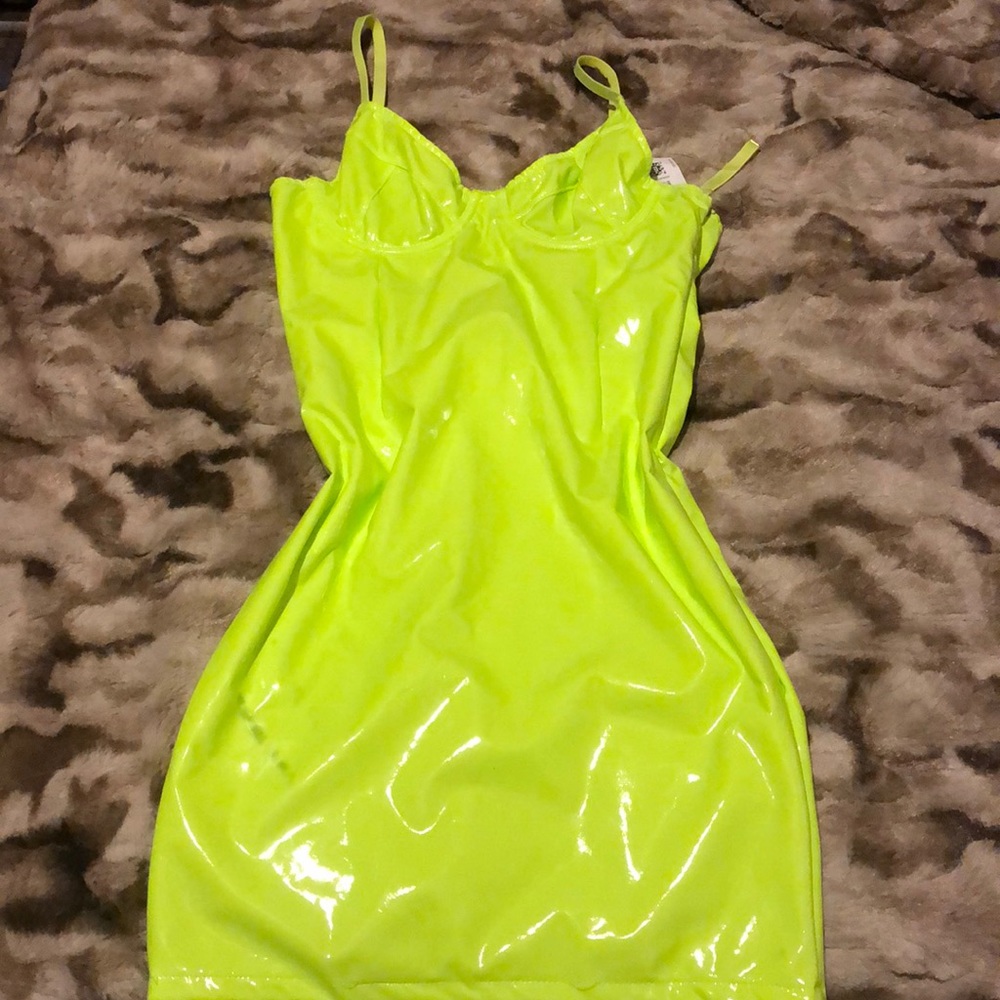 neon mini latex dress